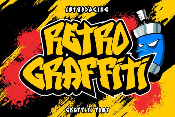 Graffiti Fonts for Logos: 10 Bold, Readable Picks 19 Bold graffiti font with yellow letters on a colorful background featuring a spray can.