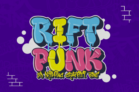 15 Premium Graffiti Fonts That Actually Look Hand-Painted 18 Colorful graffiti font reading 'Rift Punk' on a purple background.