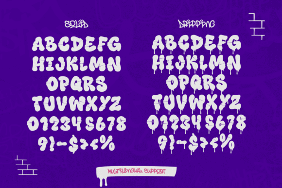15 Premium Graffiti Fonts That Actually Look Hand-Painted 19 Two graffiti-style font samples showcasing uppercase letters, numbers, and symbols with a dripping paint effect.