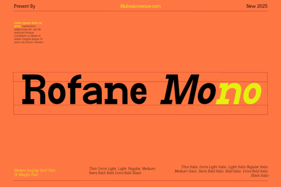 15 Best Monospace Fonts for Coding, Branding and Web Design 24 Rofane Mono font showcased in a vibrant design layout.