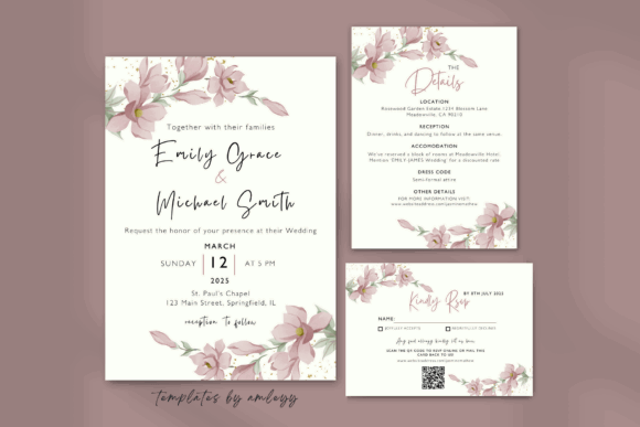 14 Wedding Invitation Template Ideas That Look Expensive 10 Elegant wedding invitation suite featuring floral design in soft pink tones.