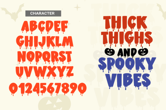 36 Best Halloween Fonts for Invitations, Shirts, Signs, and Crafts 3 Halloween font sample featuring thick drippy letters in orange and black with spooky designs.