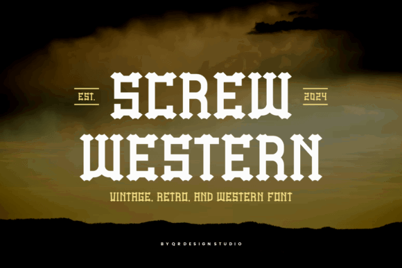 20 Bold Slab Serif Fonts: Powerful Logo & Headline Picks 29 Screw Western font displayed on a gradient background