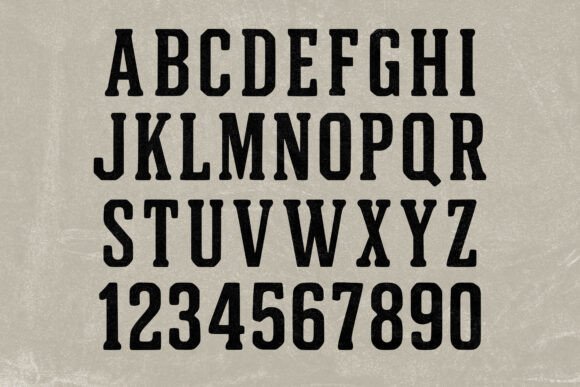 20 Bold Slab Serif Fonts: Powerful Logo & Headline Picks 10 Bold slab serif font showcasing uppercase letters and numbers on a textured background.