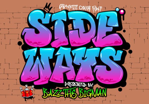 20 Best Graffiti Fonts for T-Shirt Design That Print Well 19 Colorful graffiti font displaying the word 'SIDEWAYS' with a vibrant design.