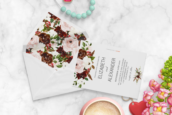 17 Wedding Invitation Template Ideas You Can Customize 22 Floral wedding invitation with names and details on a marble surface.