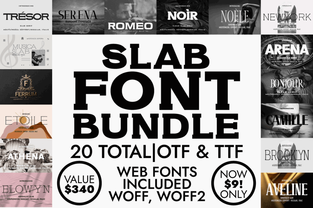 12 Best Serif Font Bundles for Restaurant Menus 7 Slab Serif Font Bundle Bundles 34504717 1 1