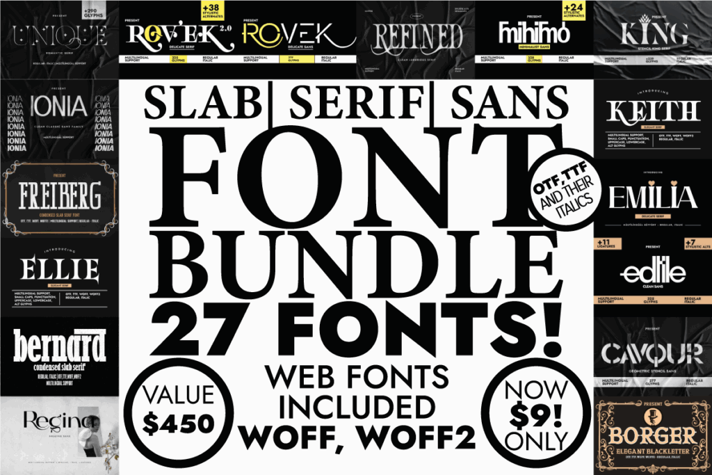 15 Best Slab Serif Fonts Bundle for T-Shirt Design 9 Slab Serif and Sans Serif Font Bundle Bundles 46470043 1