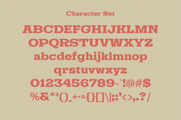 Fonts Similar to Clarendon: 15 Powerful Alternatives 20 Character set showcasing a bold slab serif font with uppercase and lowercase letters, numbers, and symbols.