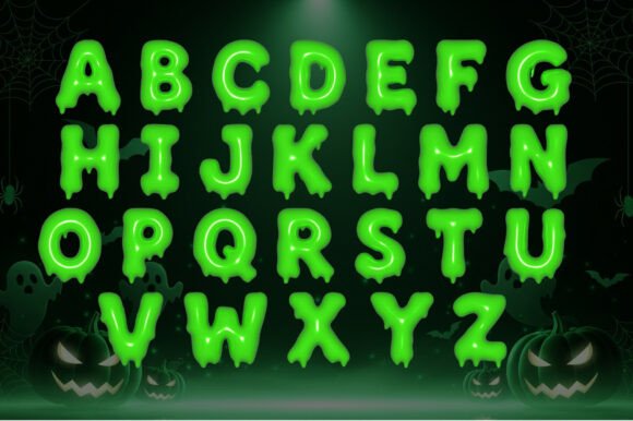 34 Best Halloween Fonts for Cricut Projects to Sell 45 Green slime drip Halloween font letters A to Z on a dark background.