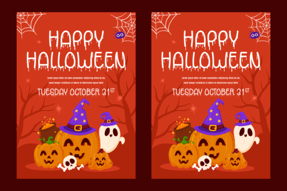 47 Best Halloween Fonts for Crafts, Parties, and Products 35 Colorful Halloween poster with pumpkins, ghosts, and a witch hat, featuring 'Happy Halloween' text.