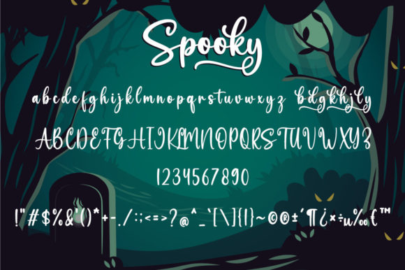 Halloween Fonts: 44 Best Picks for Cards, Signs & Cricut 21 Spooky font style featuring whimsical letters and numbers against a dark, eerie background.