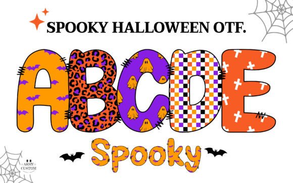 17 Halloween Fonts for Haunted House Signs That Stand Out 26 Colorful Halloween-themed letters A to E with spooky designs.