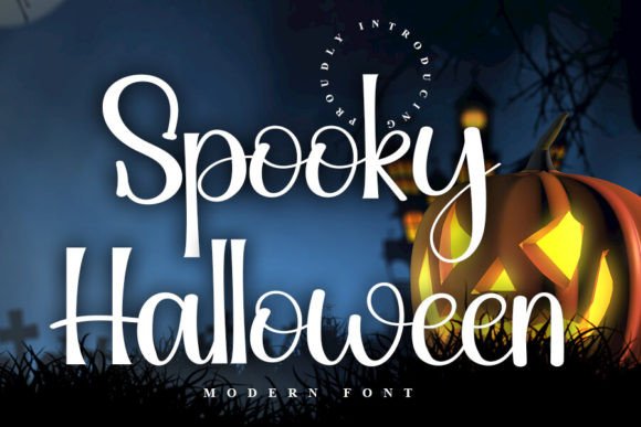 34 Best Halloween Fonts for Cricut Projects to Sell 34 Spooky Halloween font displayed with a pumpkin and graveyard background.