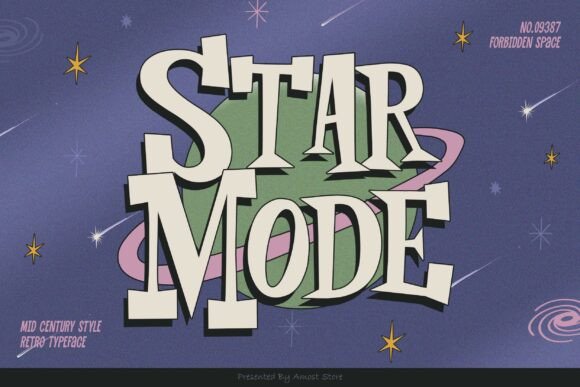 18 Best Slab Serif Display Fonts for Bold Headlines 7 Star Mode slab serif font displayed on a retro-themed background