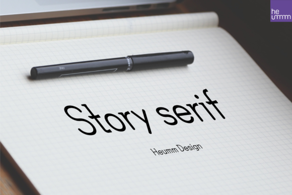 Fonts Similar to Clarendon: 15 Powerful Alternatives 22 The text 'Story serif' displayed on a notebook with a pen, showcasing a slab serif font style.