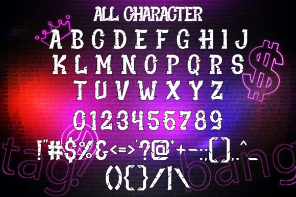 Graffiti Fonts for Logos: 10 Bold, Readable Picks 5 Stylized graffiti font showcasing uppercase letters, numbers, and symbols against a colorful background.