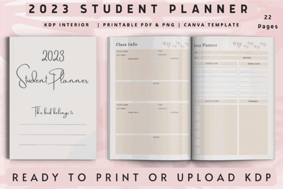 12 Best Digital Academic Planner Templates for Students 19 2023 student planner template with class info and essay planner pages.