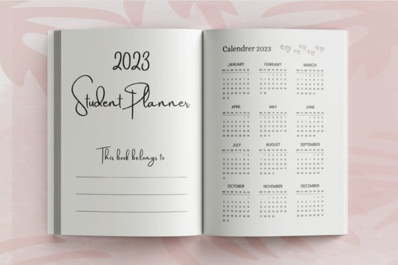 12 Best Digital Academic Planner Templates for Students 20 Open student planner displaying 2023 calendar and title page.