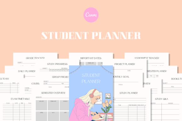 12 Best Digital Academic Planner Templates for Students 28 Colorful student planner template with sections for assignments and study progress.