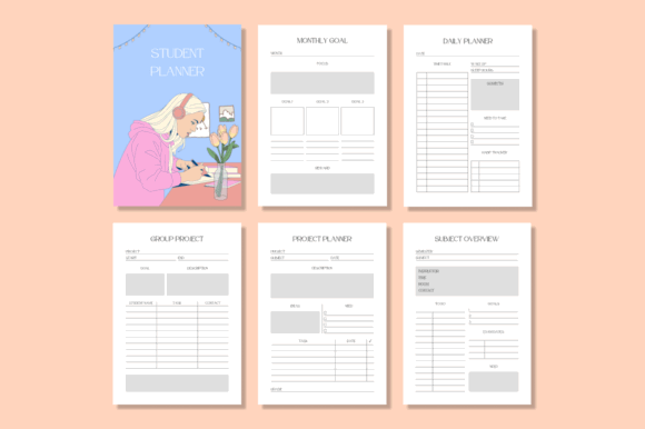 12 Best Digital Academic Planner Templates for Students 29 Colorful student planner layout with sections for goals, daily planning, projects, and subject overview.