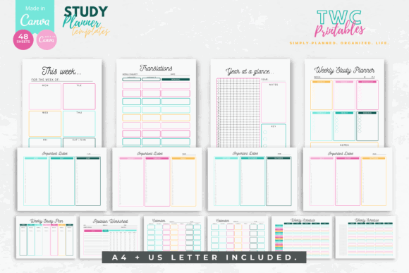 12 Best Digital Academic Planner Templates for Students 10 Colorful study planner templates with sections for weekly planning and important dates.