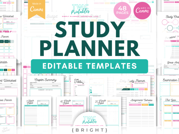 12 Best Digital Academic Planner Templates for Students 8 Bright study planner Canva templates with editable pages for students.