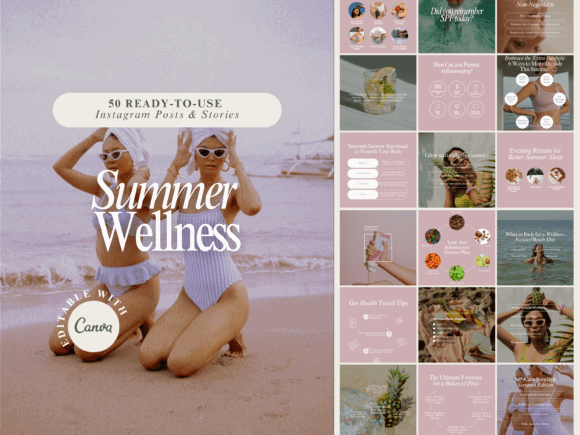 15 Minimalist Instagram Story Templates: Beautiful Kits 22 Summer Wellness Instagram Templates Graphics 148566883 7 580x435 1
