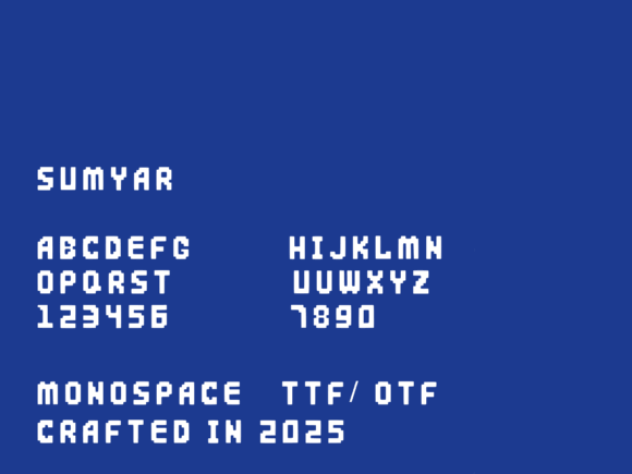 15 Best Monospace Fonts for Coding, Branding and Web Design 29 Sumyar Monospace font sample with letters, numbers, and design details.