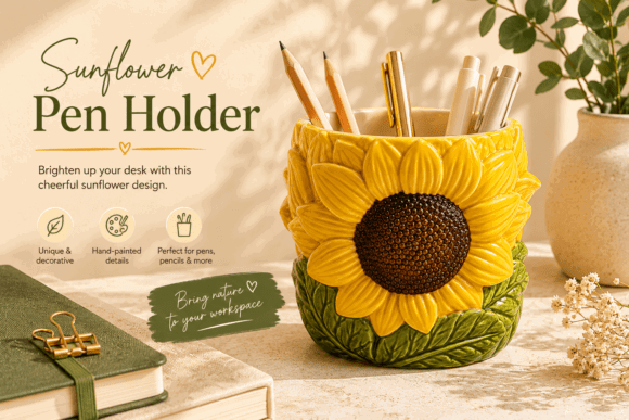 15 Best 3D Printing Models To Sell On Etsy 12 Sunflower Pen Holder 3D Printing 150601019 1 1 580x387 1