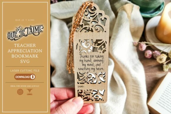 Laser Cut Teacher Appreciation Gifts: 45 Personalized Ideas 42 Laser cut wooden teacher bookmark with appreciation message