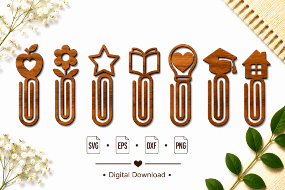 Laser Cut Teacher Appreciation Gifts: 45 Personalized Ideas 46 Set of laser cut wooden bookmarks in various shapes including a heart, star, and apple.