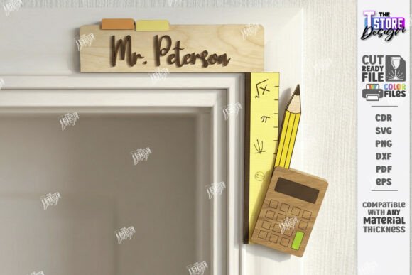 Laser Cut Teacher Appreciation Gifts: 45 Personalized Ideas 36 Laser cut teacher door sign with name and school supplies design.