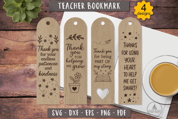 Laser Cut Teacher Appreciation Gifts: 45 Personalized Ideas 43 Four laser cut wooden teacher bookmarks with appreciation messages.