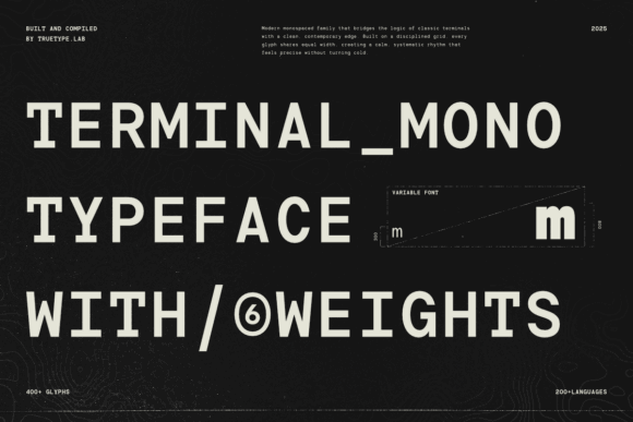 15 Best Monospace Fonts for Coding, Branding and Web Design 15 Terminal Mono typeface showcasing variable font weights and design elements.