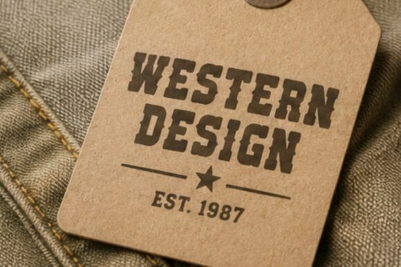18 Best Slab Serif Display Fonts for Bold Headlines 25 Western Design tag with bold slab serif font.