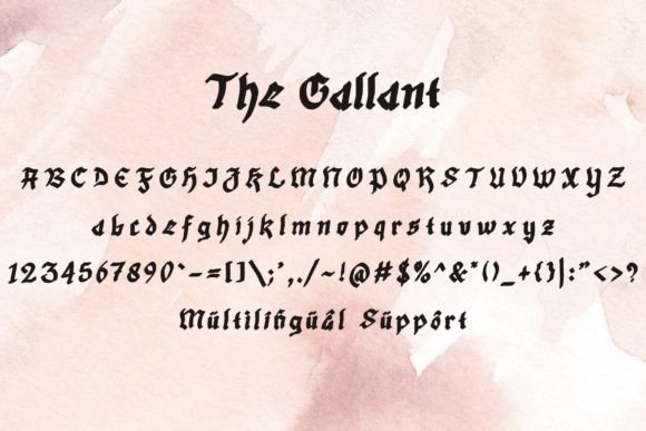 16 Gothic Fonts for Halloween Invitations That Look Stunning 6 The Gallant gothic font displayed with uppercase and lowercase letters on a textured background.
