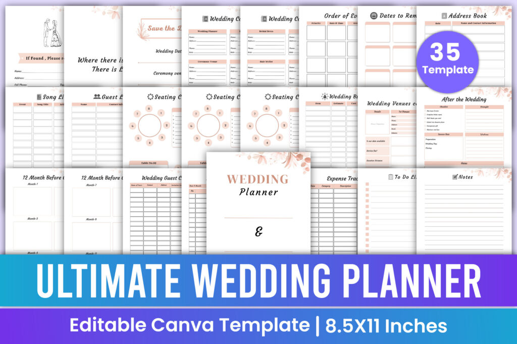 Wedding Budget Template: 16 Smart Picks for Easy Planning 18 Ultimate Wedding Planner Canva Template Graphics 93258197 1