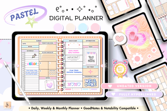 12 Best Digital Planner Templates for GoodNotes and iPad 8 Undated Digital Planner Ipad Goodnotes Graphics 129311819 1 1 580x386 1