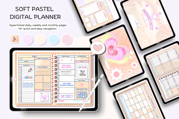 10 Best Hyperlinked Digital Planner Templates 3 Undated Digital Planner Ipad Goodnotes Graphics 129311819 2 580x386 2