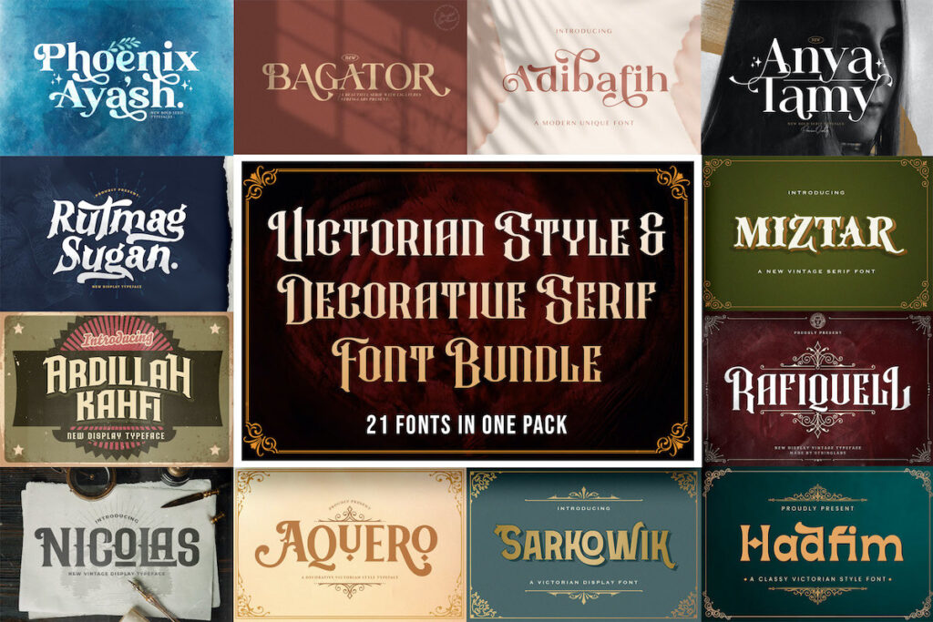 16 Best Serif Fonts Bundle for Packaging and Label Design 11 Victorian Style Decorative Serif Font Bundle Bundles 20714248 1 1