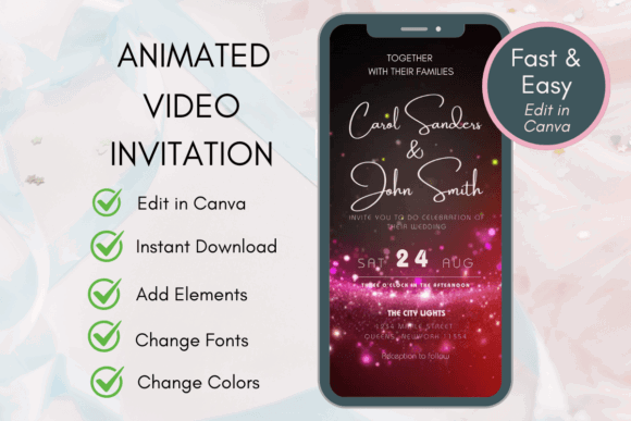 20 Canva Wedding Invitation Templates You Can Easily Edit 33 Editable animated wedding invitation template with customizable text and design elements.