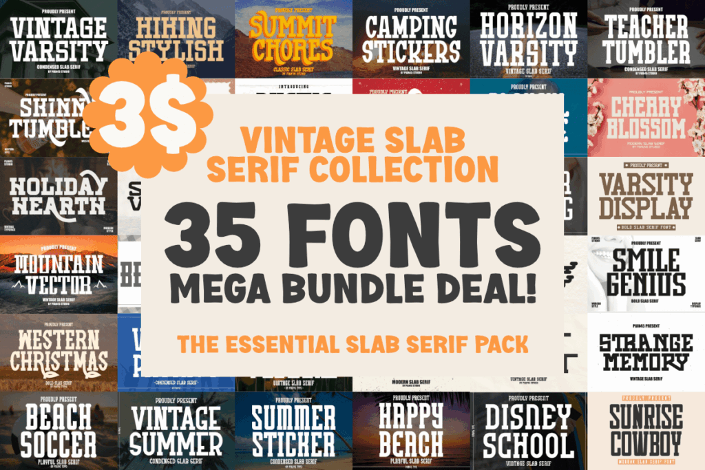 15 Best Slab Serif Fonts Bundle for T-Shirt Design 2 Vintage Slab Serif Font Bundle Bundles 132163402 1