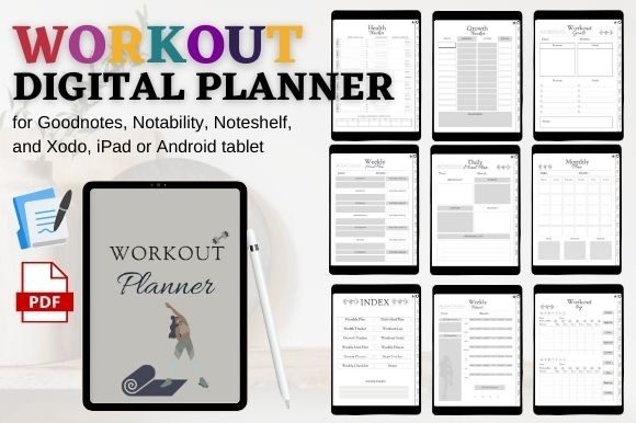 12 Best Digital Planner Templates for GoodNotes and iPad 22 WORKOUT FITNESS PLAN DIGITAL PLANNER Graphics 28868750 1 1 580x386 1