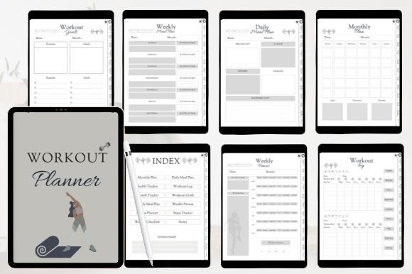 12 Best Digital Planner Templates for GoodNotes and iPad 23 WORKOUT FITNESS PLAN DIGITAL PLANNER Graphics 28868750 2 580x386 1