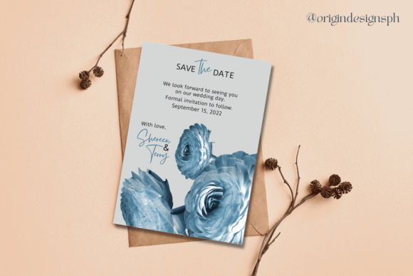 20 Canva Wedding Invitation Templates You Can Easily Edit 17 Elegant save the date wedding invitation with floral design and blue accents.