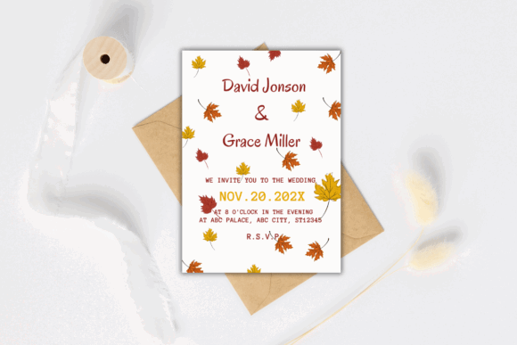 20 Canva Wedding Invitation Templates You Can Easily Edit 31 Autumn-themed wedding invitation with leaves and RSVP details.