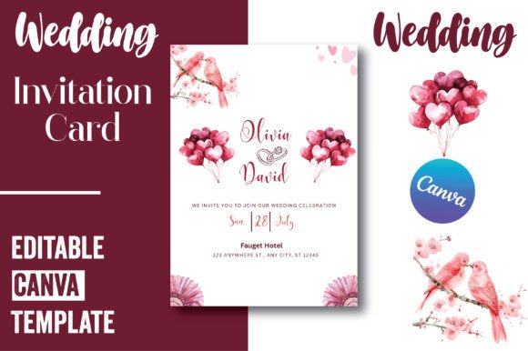 14 Editable Wedding Invitation Templates for Modern Couples 24 Editable wedding invitation card featuring floral designs and heart balloons.