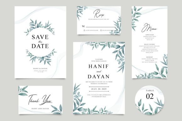 17 Wedding Invitation Template Ideas You Can Customize 23 Elegant wedding invitation suite featuring leafy designs and a soft color palette.