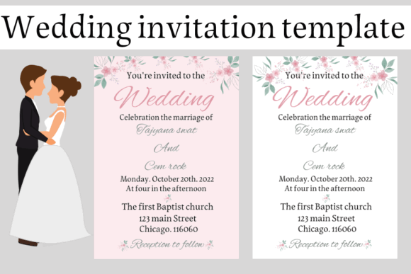 14 Editable Wedding Invitation Templates for Modern Couples 28 Editable wedding invitation template with floral design and couple illustration.